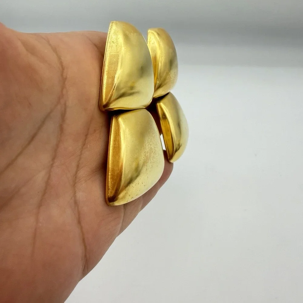 Vtg 80s Chunky Gold Tone Earrings Geometric Puffy Runway Statement